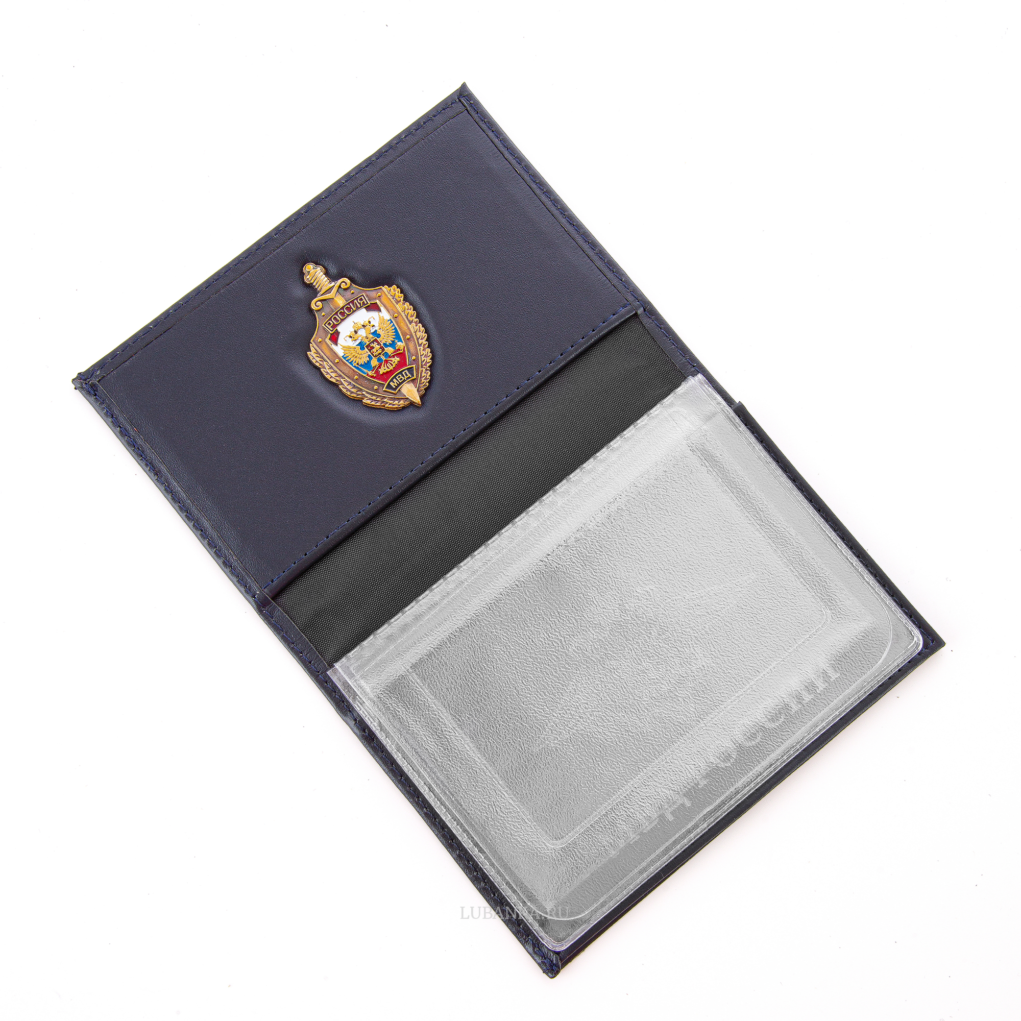 Обложка для автодокументов и удостоверения МВД с жетоном тёмно синяя